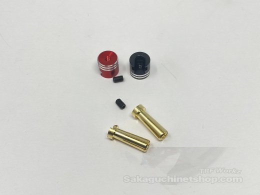 5mm Goldstecker Geschlitzt mit rot/schwarzen Alu-Kappen (2 Stck)
