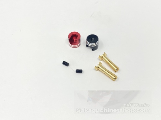 4mm Goldstecker Geschlitzt mit rot/schwarzen Alu-Kappen (2 Stck)