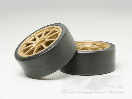 Tamiya 51219 Drift Tire Set /w One-Piece 10-Sp. Wheels Gold 26mm (+2mm Offset)