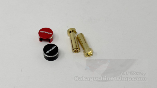 TRFworkz DSR-100201 5mm Goldstecker Geschlitzt mit flachen rot/schwarzen Alu-Kappen (2 Stck)