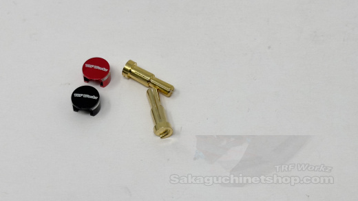 TRFworkz DSR-100202 4/5mm Goldstecker Geschlitzt mit flachen rot/schwarzen Alu-Kappen (2 Stck)