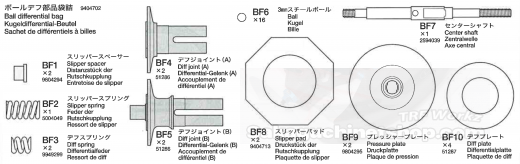 Tamiya 19404702 TRF501X Kugeldifferential Beutel (BF1 - BF10)