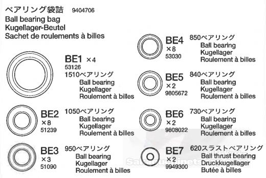 Tamiya 19404706 TRF501X Kugellager Beutel (BE1 - BE7)