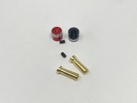 5mm Goldstecker Geschlitzt mit rot/schwarzen Alu-Kappen (2 Stück)